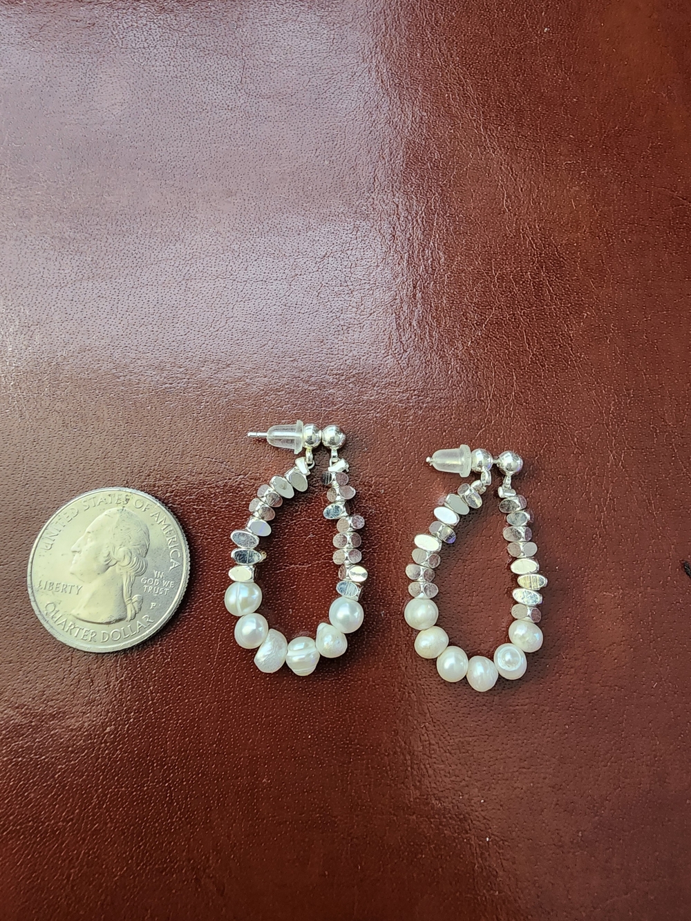 Freshwater Pearl & Silver Bead Loop Earrings - Women Jewelry